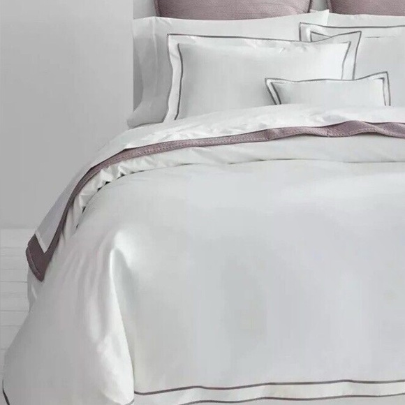 LAUREN Ralph Lauren Spencer Sateen Border Queen Duvet Cover white / stone border - Picture 1 of 5